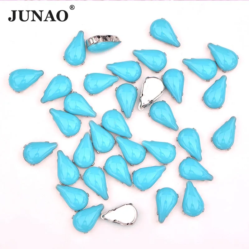 JUNAO 8*13 мм Aqua Blue шитье коготь капли стразы серебро кристалл аппликация из страз