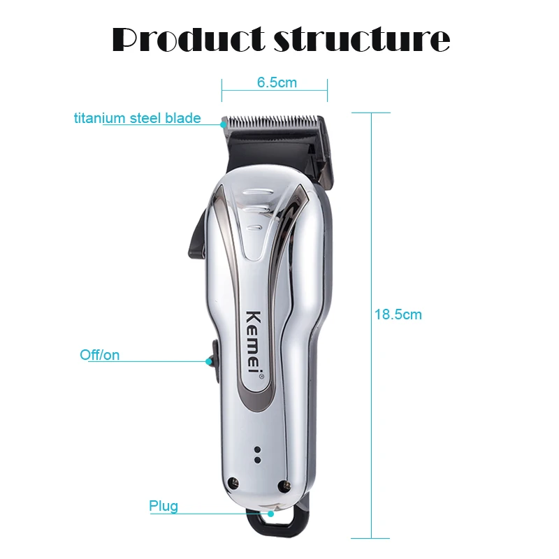Профессиональная машинка для стрижки волос с турбонаддувом KEMEI перезаряжаемая