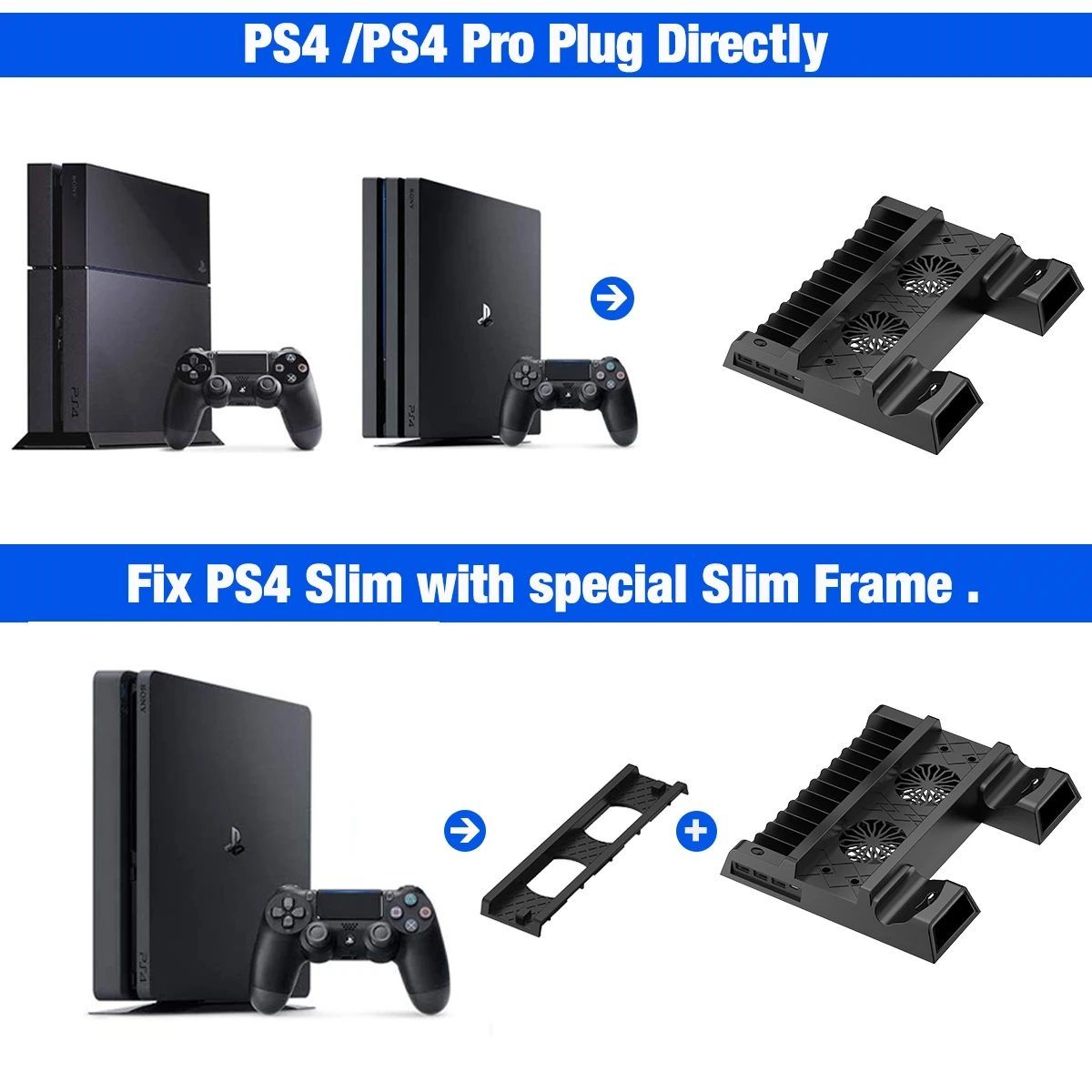 Вертикальная подставка для PS4/PS4 Slim/PS4 Pro охлаждающий вентилятор зарядная станция
