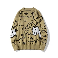 Autumn Anime Knitted Sweater Oversized Retro Harajuku Turtleneck Loose Vintage Sweater Cartoon Cute Cotton Pullover Men Clothing