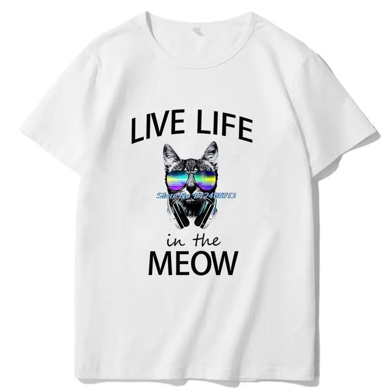 

Забавная Мужская футболка с коротким рукавом Live Life In The Meow, футболка оверсайз, футболка с графическим рисунком, футболки, топы, уличная одежд...
