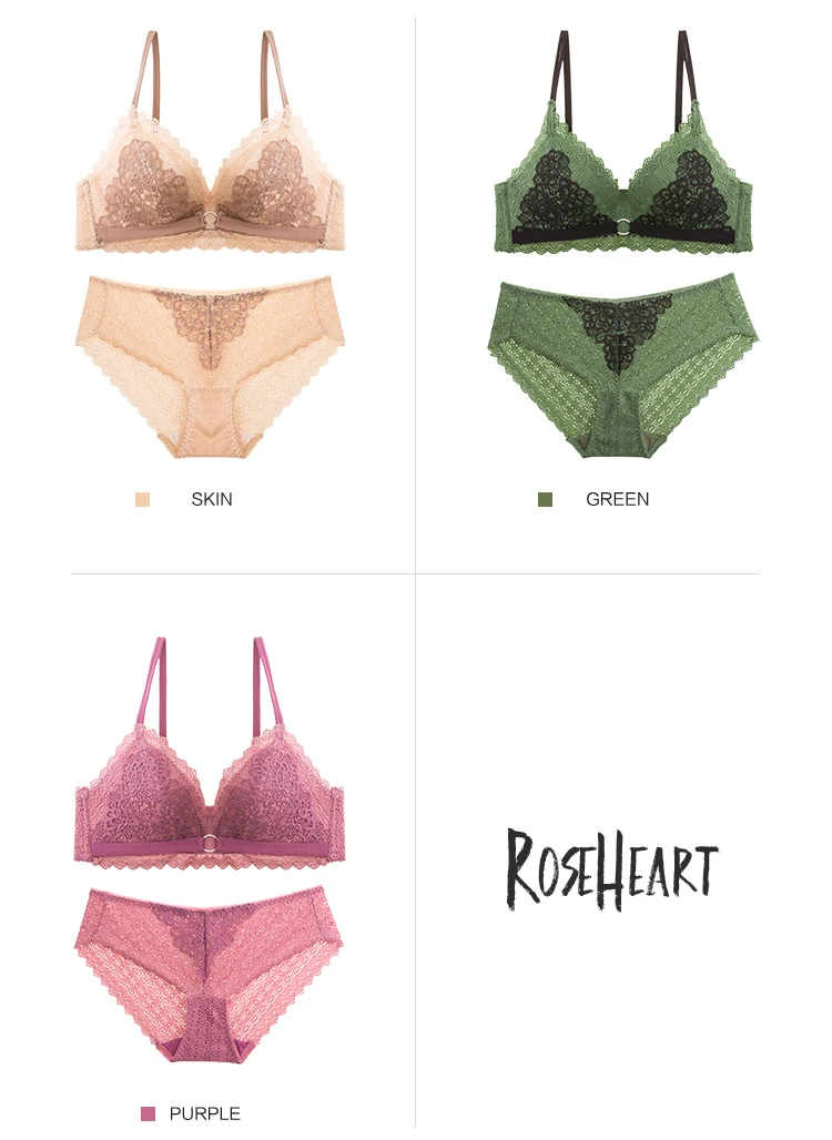Roseheart, женский модный фиолетовый беспроводной кружевной бюстгальтер, наборы, бюстгальтер, трусики, пуш-ап, нижнее белье, сексуальное нижнее белье, комплекты, чашка A B, роскошные