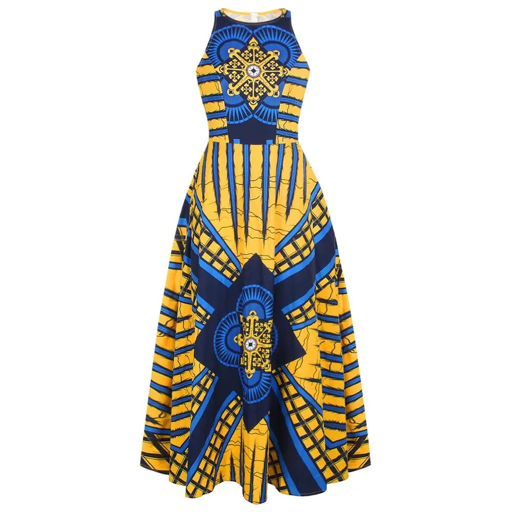

Autumn and winter new women's African style digital printing sexy round neck sleeveless dress nightclub big swing dress