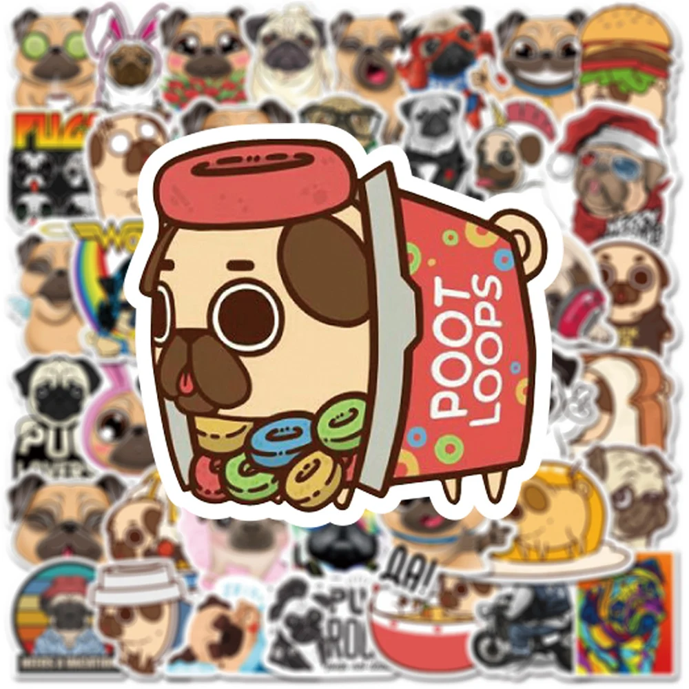 50pcs kawaii pug dog animal stickers gift for girl cute puppy decal sticker to diy stationery phone laptop bicycle water cup free global shipping
