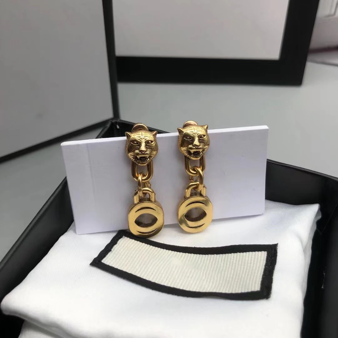 

2021 trending luxury brands retro Tiger head Pendant wedding womens earrings stud earrings couple 925 silver