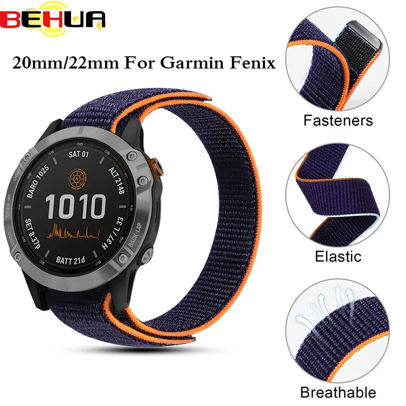22 мм 20 нейлоновый ремешок для Garmin Fenix 6 5 6S 5S Pro Plus/Forerunner 935 945 крючок браслетов и