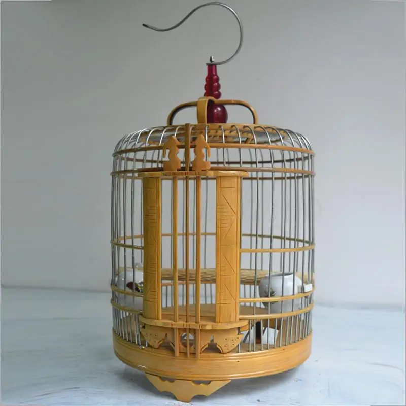Клетка для птиц бамбуковая нержавеющая сталь в сочетании с клеткой медь
