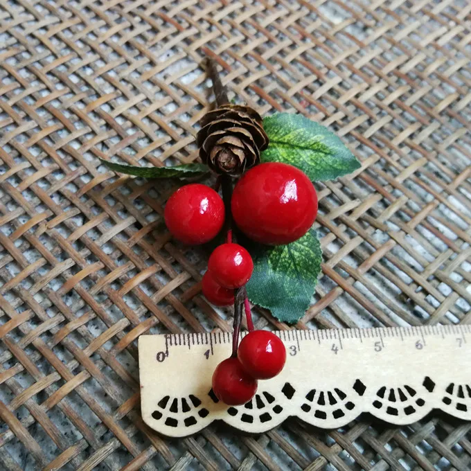 5pcs Artificial Flower Fake Plastic Berry Holly Branches Cherry Wedding Christmas DIY Handmade Table plate Decor Present Packing - купить по