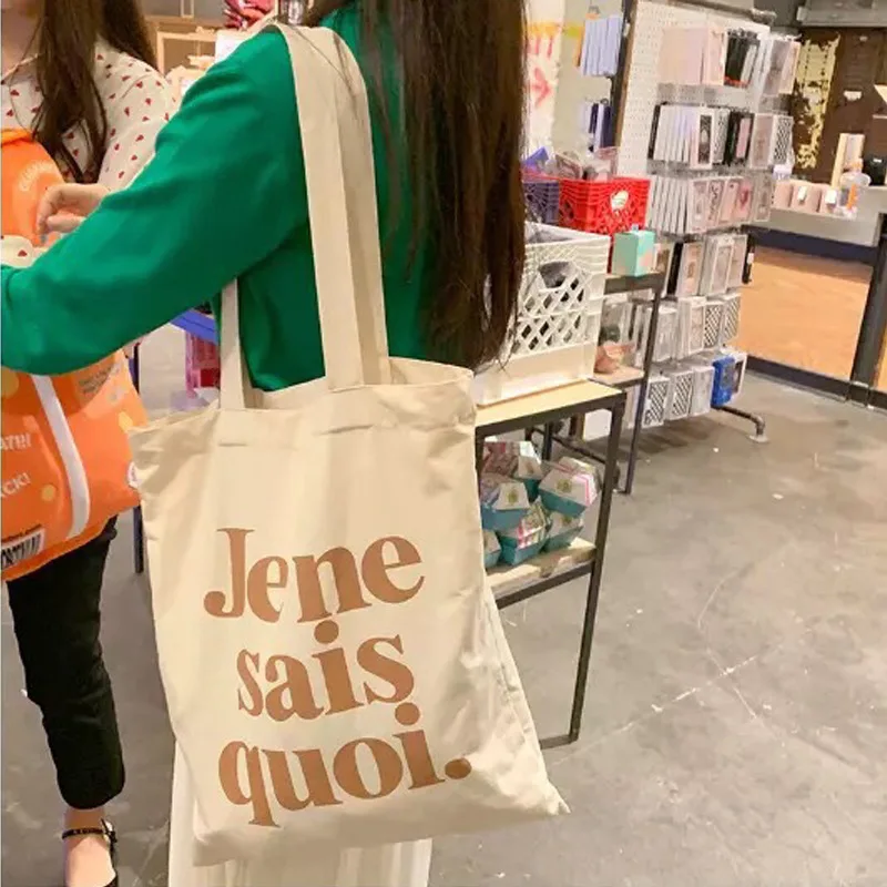 

Korean Letetrs Print Shoulder Bag Thin Cotton Canvas Bag Large Reusable Shopper Bag Books Tote Handbags for Women Summer Beach