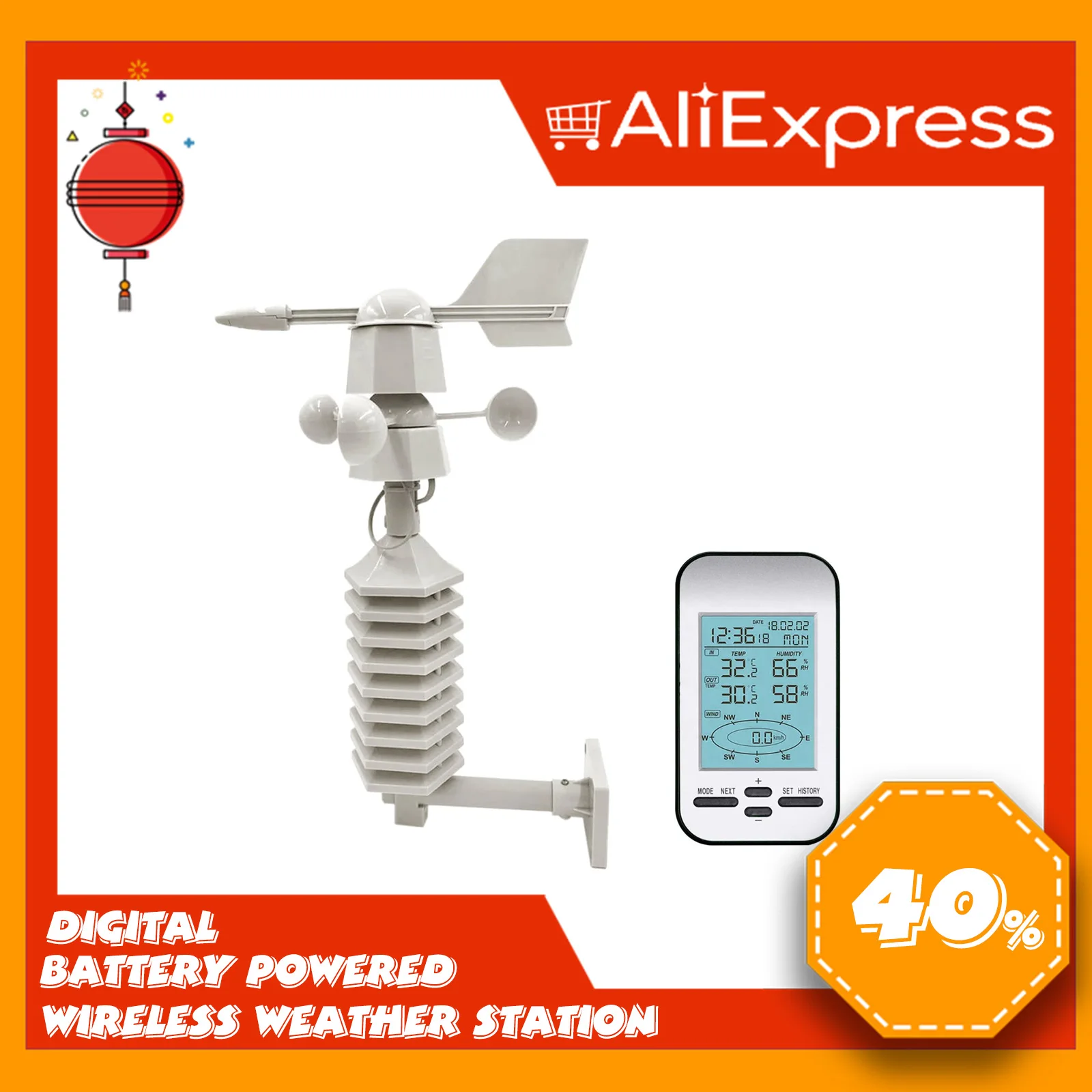 

Professional Wireless Weather Station Anemometer Out Wind Speed Direction Sensor Digital Wind Chill Temperature Humidity Meter