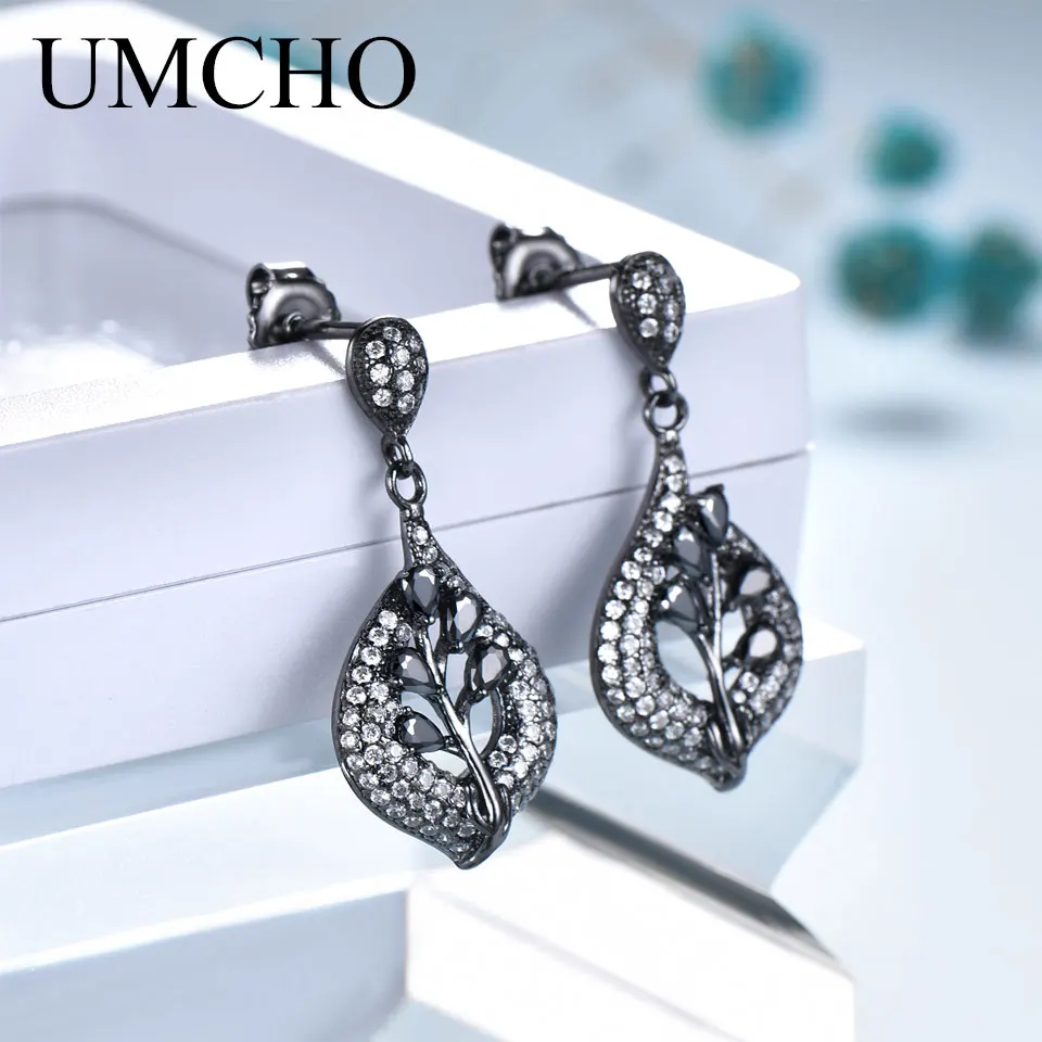 UMCHO 925 пробы серебряные клипсы для женщин нано черный драгоценный камень свадебные обручение ювелирные украшения подарок на день Святого Валентина