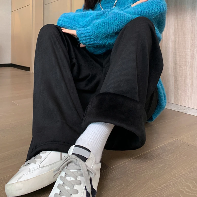 Теплые свободные брюки Sungtin модные однотонные повседневные с широкими штанинами