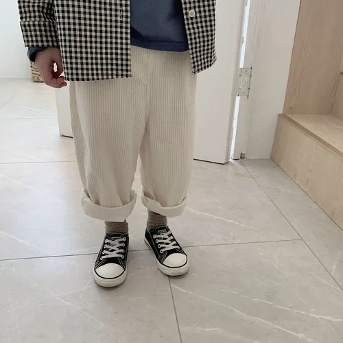 beige white Свободные штаны для отдыха для мальчиков детские Широкие штаны г. Новые Осенние вельветовые повседневные штаны для маленьких мальчиков детские штаны со складками для детей от 1 до 6 лет - Цвет: beige white