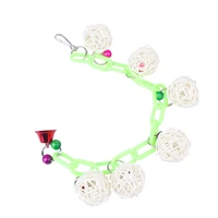 rattan balls and plastic chain long swing toy with bell for bird parrot