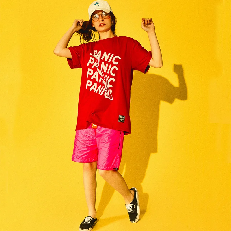 

Men Panic Tshirt Cotton Streetwear Tops Tees Summer Short Sleeve Bending Creative Letters Hip Hop T-shirts Black