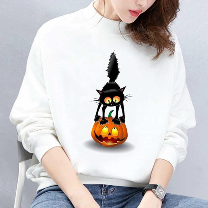 Красивая уличная одежда Харадзюку с принтом кота и тыквы на тему Хэллоуина