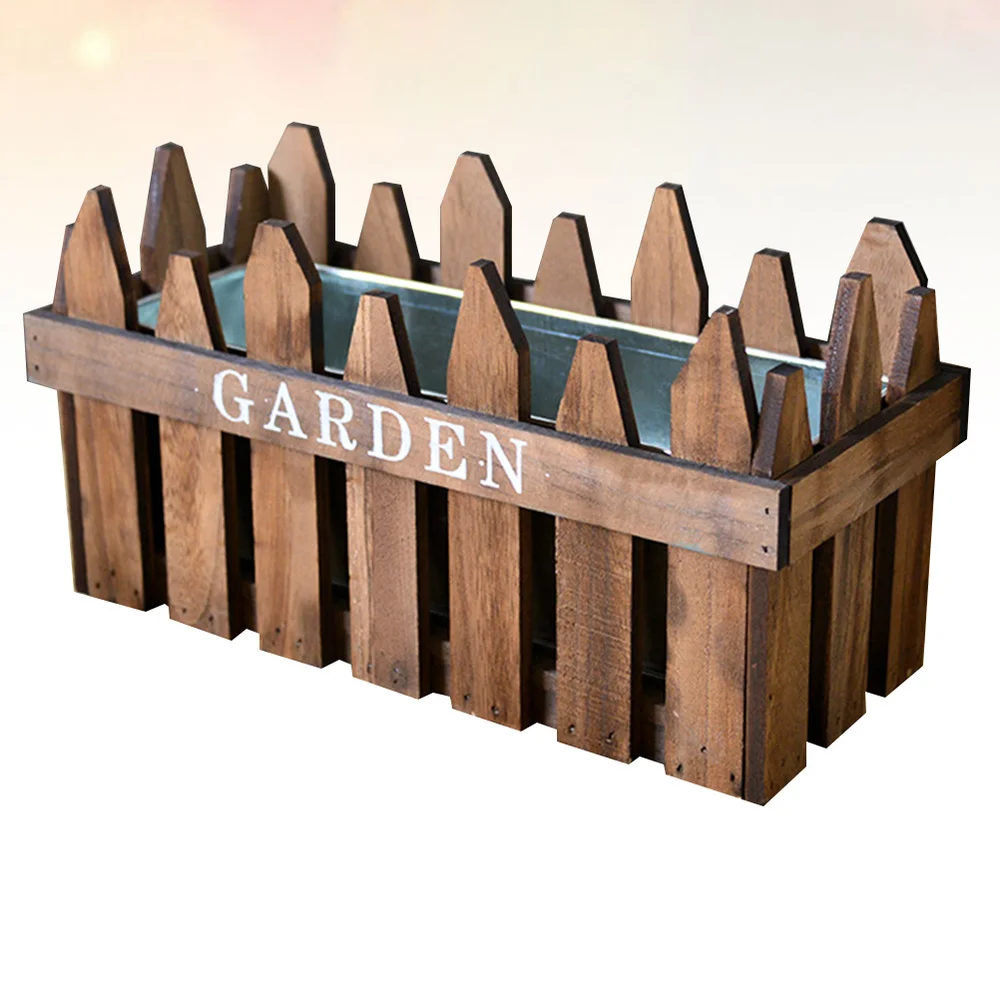 

Rustic Flower Pot Wooden Fence Flower Basket Rectangular Hollow Flower Pot Floral Device Mini Fence House Window Garden Decking