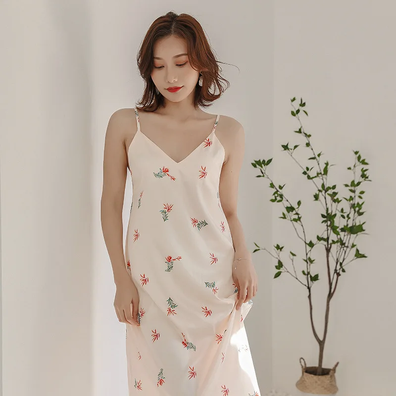 Женская Длинная Ночная рубашка Fdfklak шелковая ночная на бретельках