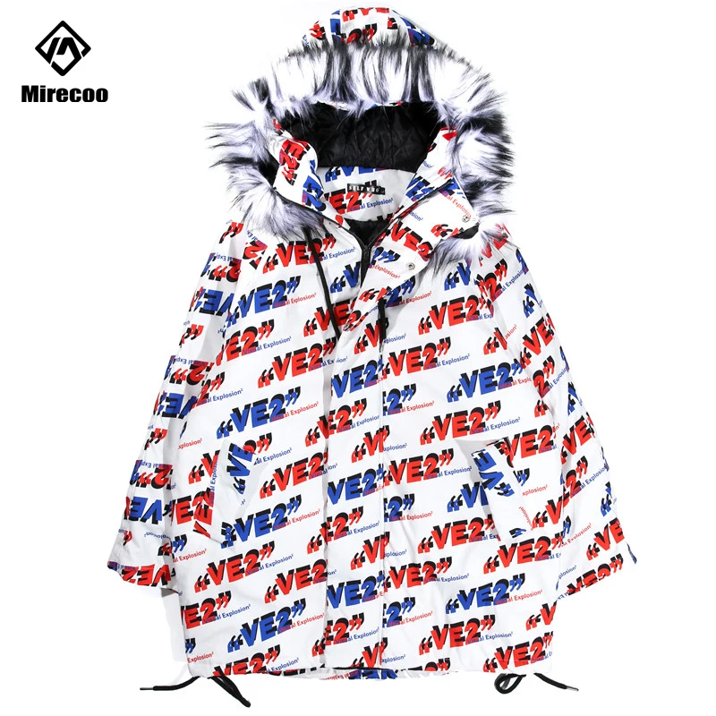 Парка Mirecoo Мужская зимняя длинная куртка с капюшоном и надписью меховым