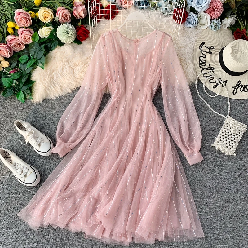 Женское Плиссированное Сетчатое платье Young Gee комплект из двух предметов с