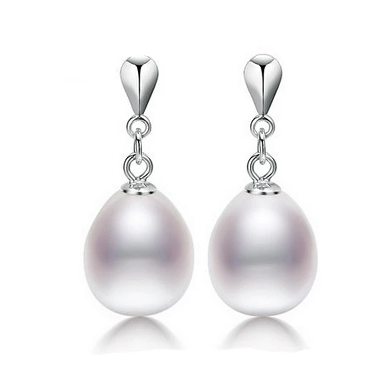 

Genuine 925 Sterling Silver Natural Pearl Earrings For Women 8-9mm perfect drop-shaped natural pearl wedding earrings