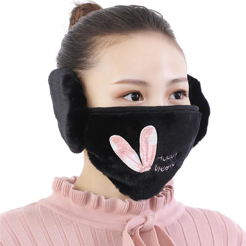 

Women 2 In 1 Warm Face Cover Earmuffs Cartoon Cat Autumn Winter Thicken Plush Riding Outdoor Wear Clothing Accessories 5 Color