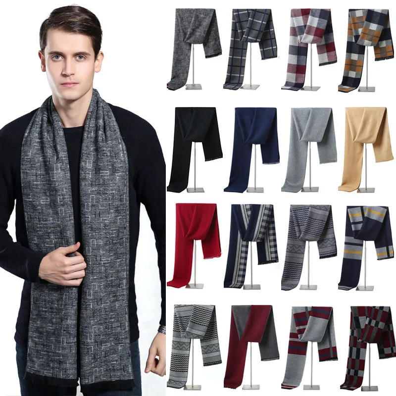 Luxury Brand Plaid Cashmere Scarf for Men Winter Warm Neckerchief Male Business Scarves Long Pashmina Christmas Gifts