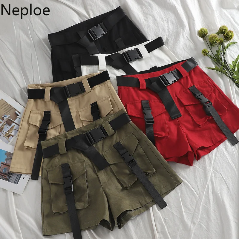 Neploe, модные женские шорты с поясом в стиле сафари, шорты с карманами, женские свободные шорты в Корейском стиле, женские шорты с высокой талией, 45327