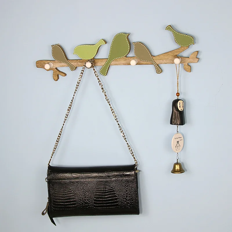 Настенный настенный деревянный крючок для пальто с птицами вешалка одежды