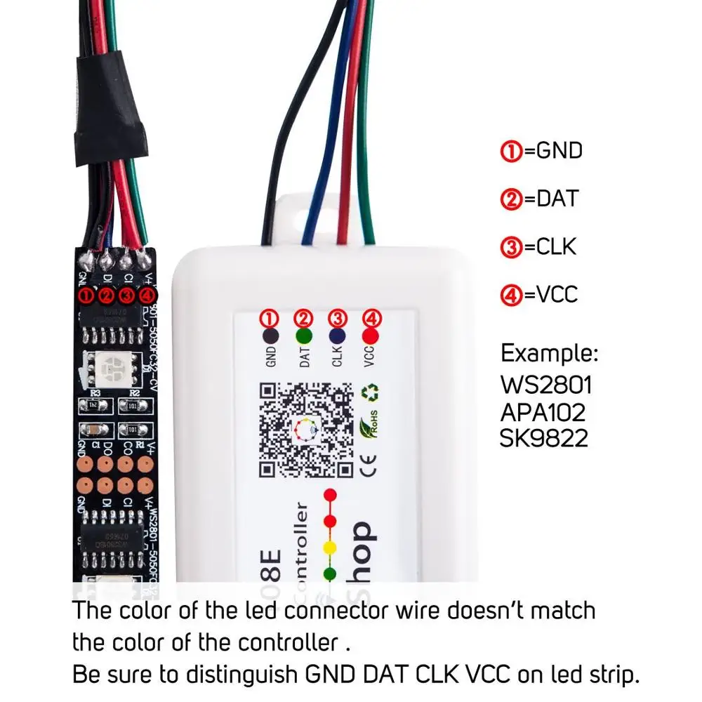 Контроллер WS2812B Wi-Fi SP108E поддержка WS2811 WS2815 WS2801 SK6812 WS2813 SK9822 APA102C и т. д. почти все
