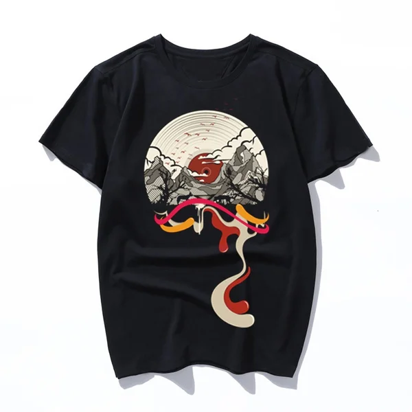

landscape vinyl record T Shirt for Men Cotton Awesome T-Shirt Tee Short Sleeve Clothing