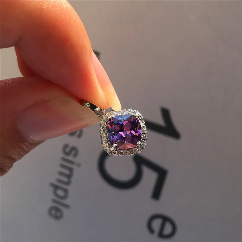 Роскошное женское ожерелье с квадратным кулоном серебряного цвета свадебное