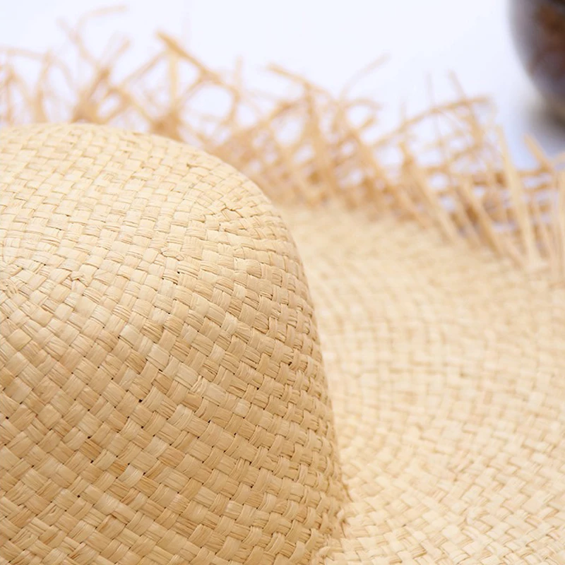 

100% Natural Raffia Straw Hat Women Summer Large Jazz Sun Hat Wide Brim Floppy Beach Hat Hand Weave Raffia Hat Fashion Panama