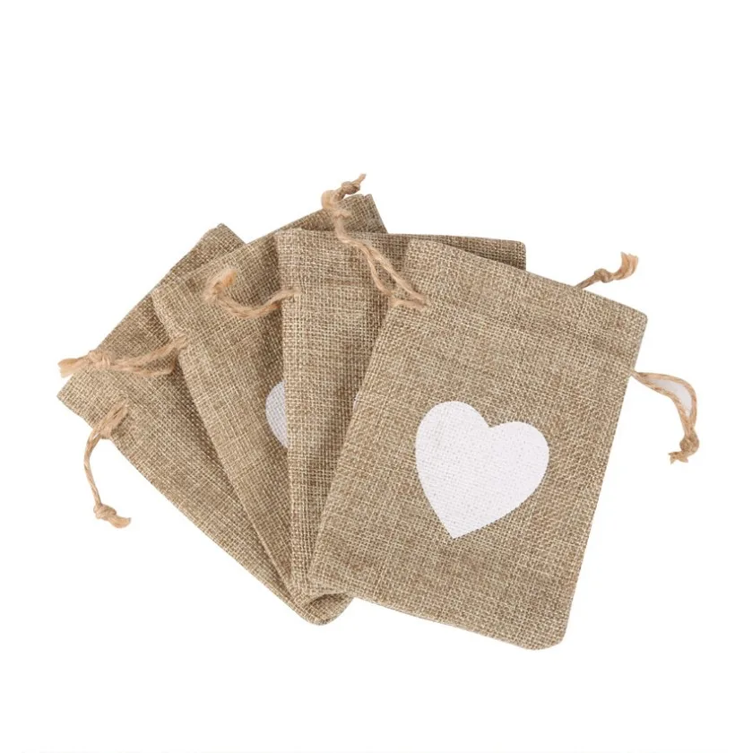 

Heart Flax Gift Pouches 7x9cm 9x12cm 10x15cm 13x17cm 15x20cm pack of 50 Birthday Party Wedding Jute Drawstring Bag