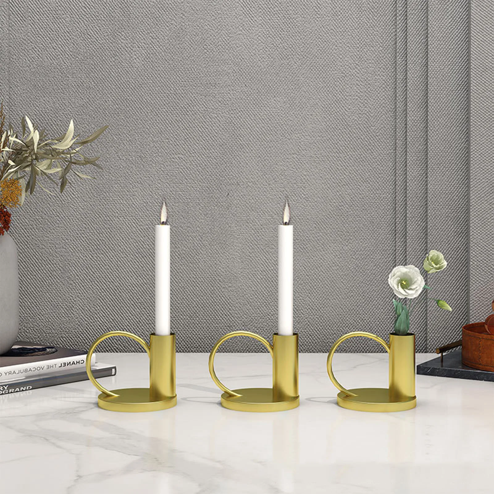 Wrought Iron Candlestick Taper Solid Color Emergency Supplie