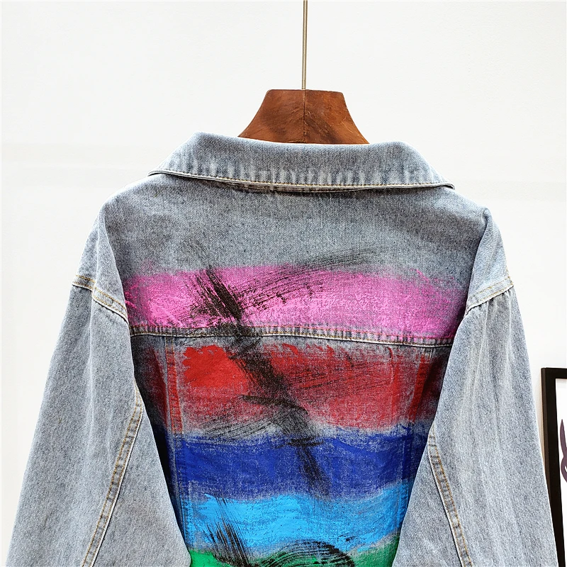 Новые 2021 весенние вареные в винтажном стиле размера плюс на спине принт граффити
