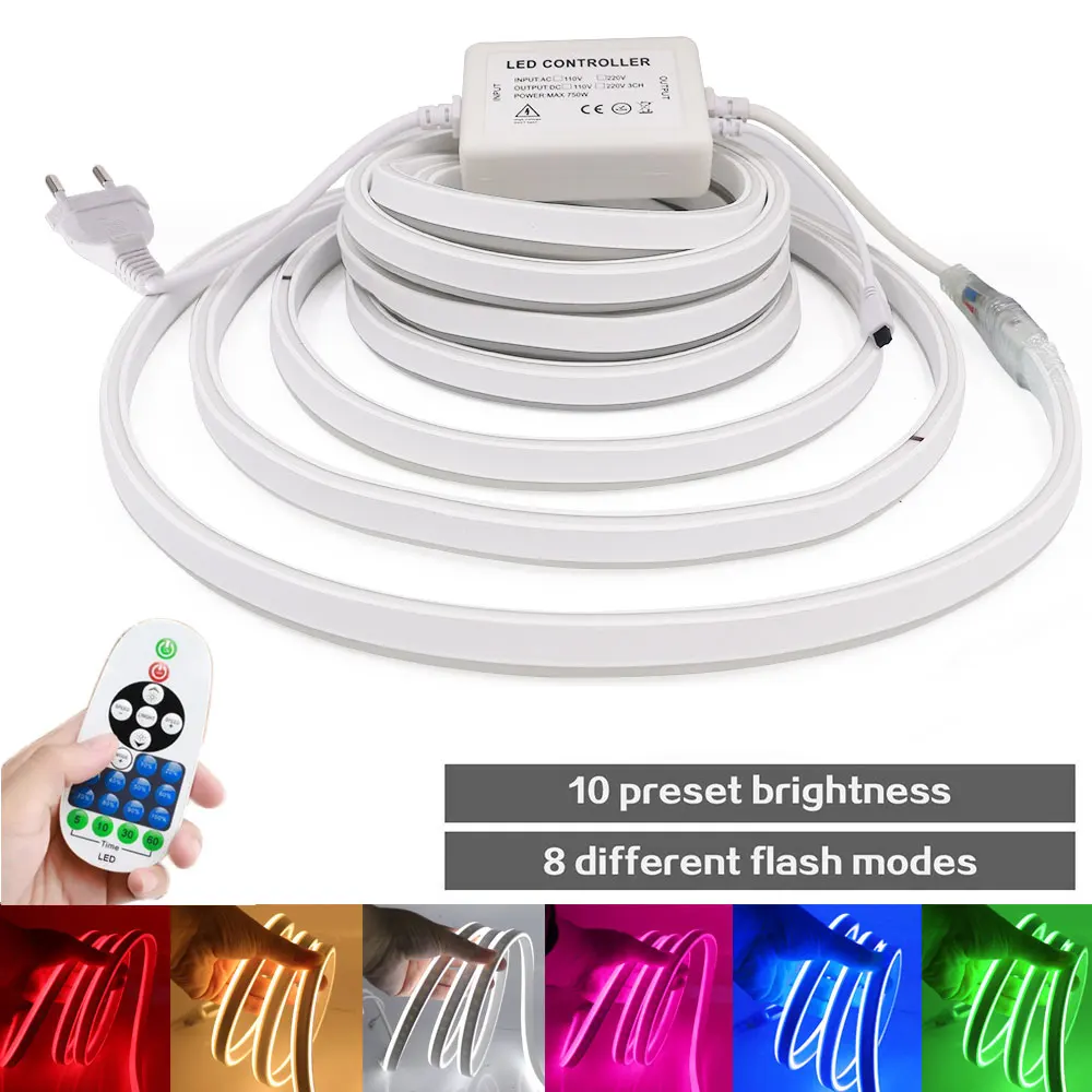 

Neon Light SMD2835 220V Flexible Led Strip Tape Dimmable 120Leds/M Outdoor Waterproof Neon Sign Ribbon Red/Green/Blue/Pink/White