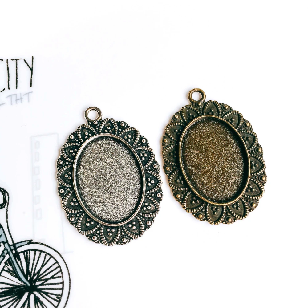 

ZEROUP 5pcs/lot 18x25mm Necklace Pendant Setting Antique Bronze Glass Cabochon Blank Base Supplies for Jewelry Finding T30