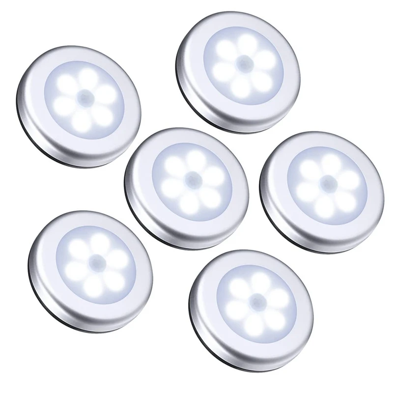 

6 Pack Motion Sensor Light, Cordless Battery-Powered Light, Automatic Night Light With Adhesive Pads, White