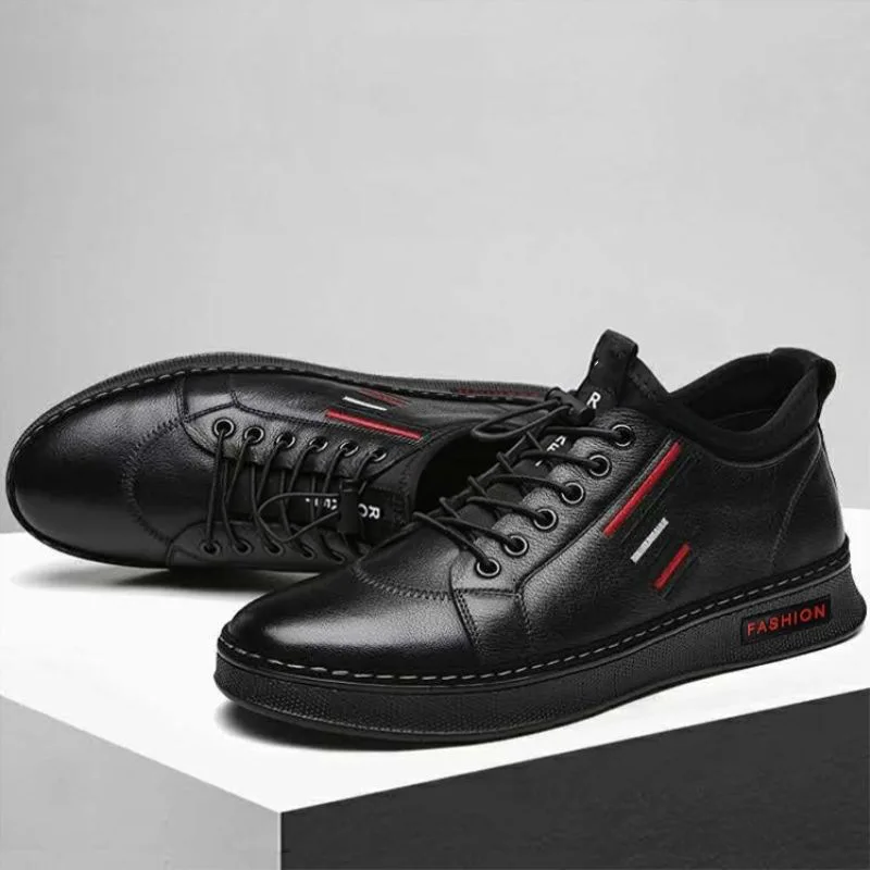 Мужские модные однотонные кожаные деловые спортивные туфли на плоской подошве с