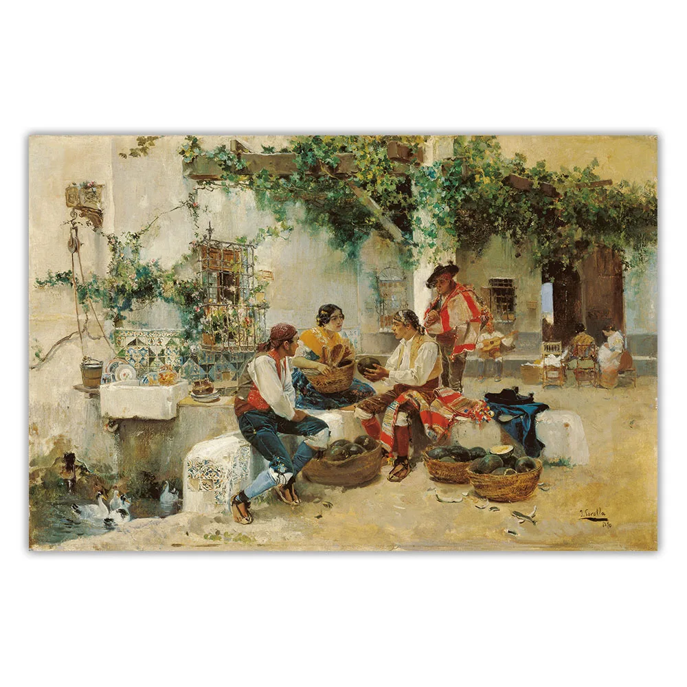 

Holover Canvas Oil Painting Joaquin Sorolla"Selling Melons"Naturalism Aesthetic Poster Backdrop Home Room Interior Decoration