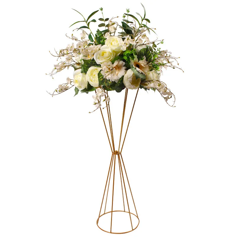 

New Flower Vases Gold/ White Flower Stands Metal Road Lead Wedding Centerpiece Flowers Rack For Event Party Decoration 70CM/50CM