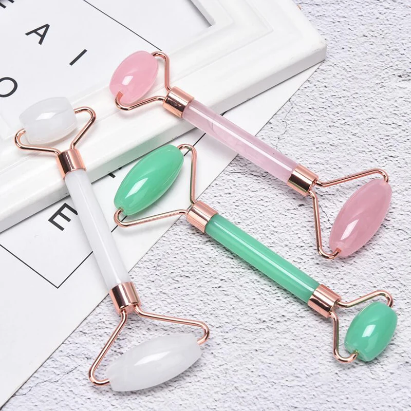 

New Massager For Face Lift Up Jade Stone Roller Rose Quartz Natural Crystal Stone Slimming Thin Chin Facial Skin Care Tool