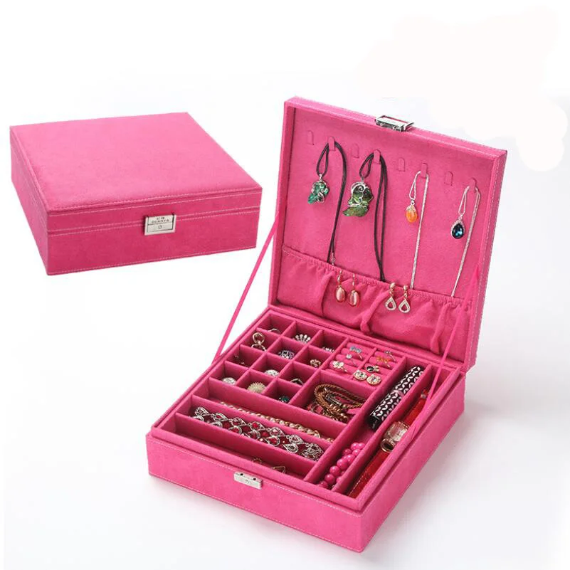 

2019 Hot Sale 6 Colors Double-layer Velvet Jewelry Box Fashion European Jewelry Storage Box Large Space Jewelry Holder Gift box