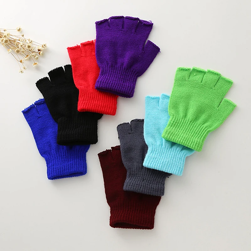 

1Pair Solid Half Finger Fingerless Gloves For Women And Men Wool Knit Wrist Cotton Gloves Winter Warm Workout Gloves