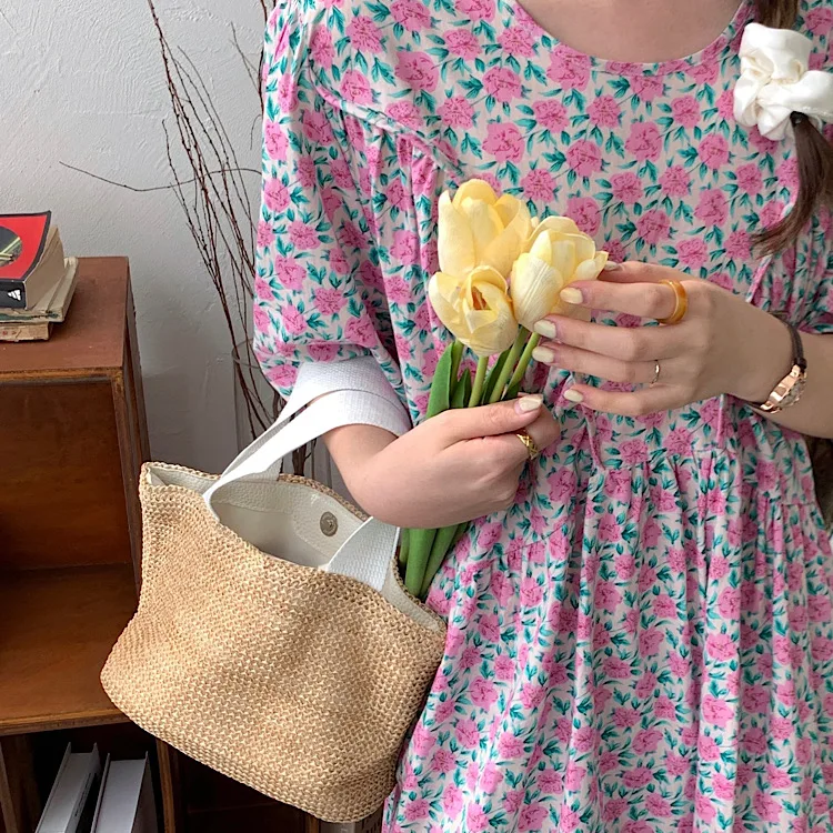 

COIGARSAM Women Dress Loose Floral Print Design And Color Dresses Traf Robe Vestidos