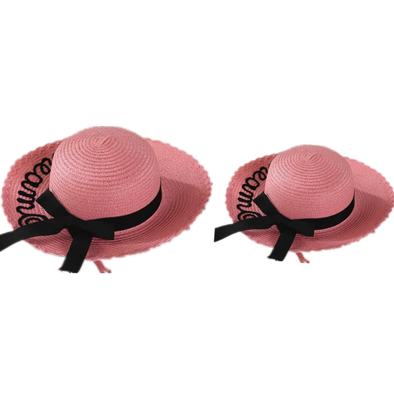 

Mom And Me Matching Beach Straw Women Girls Letter Family Hats Daughter Summer Sea Sun Cap For travel