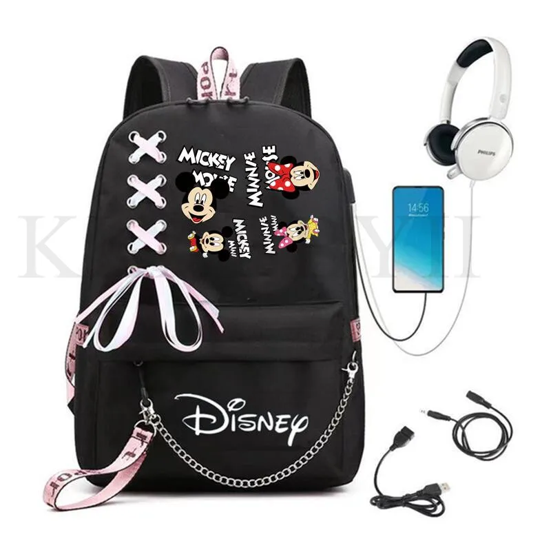 Милая сумка с Микки Маусом вместительный рюкзак на молнии USB-зарядкой женские