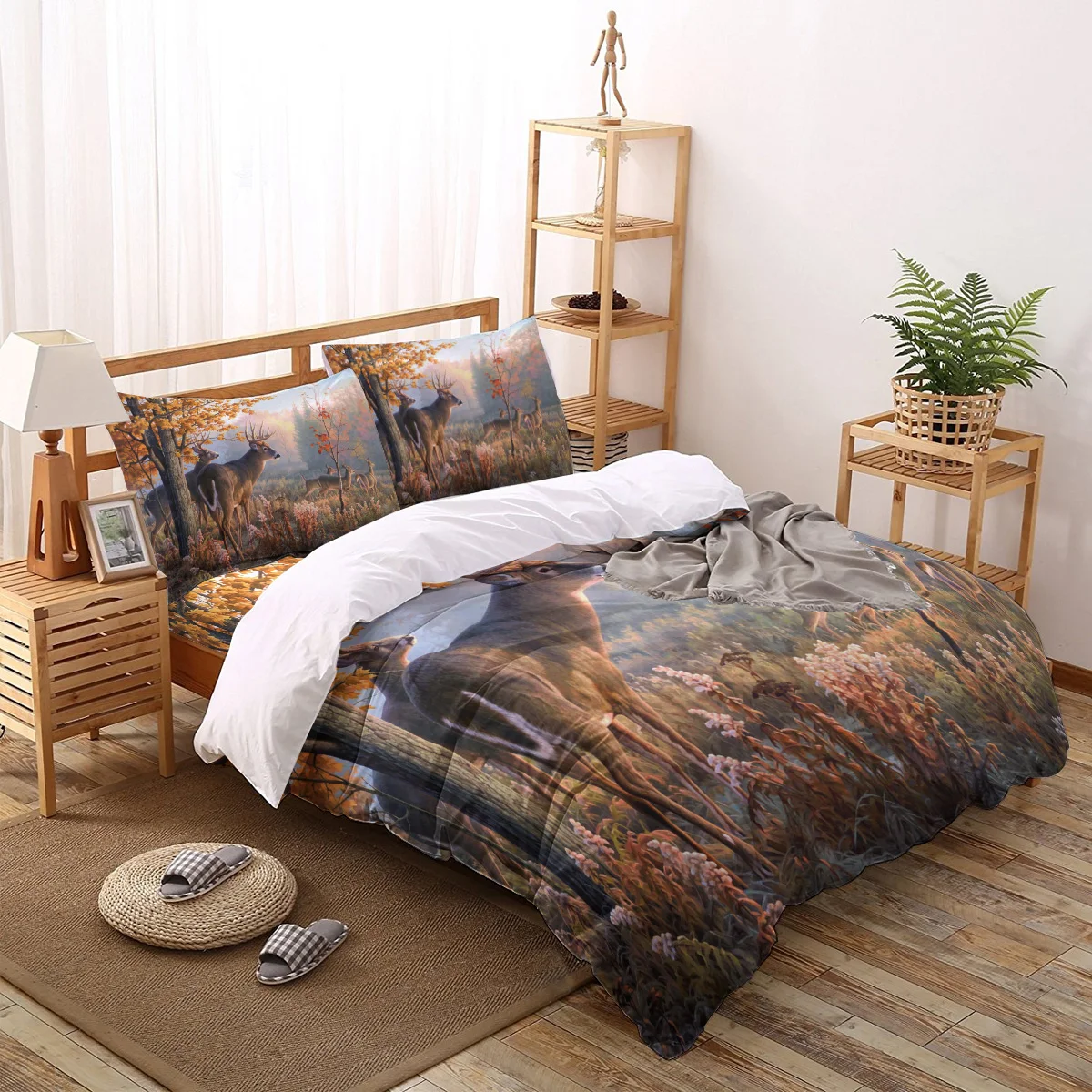 Комплект постельного белья из 2/3/4 предметов с рисунком оленя березы кленового