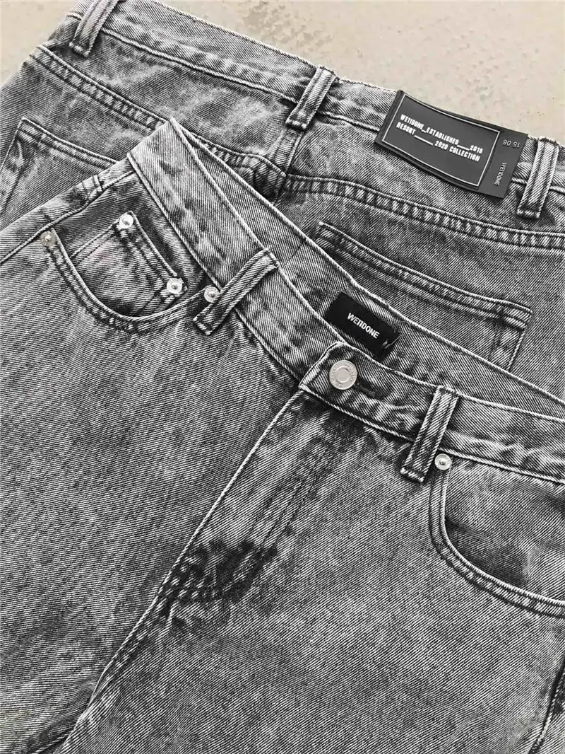 

We11done Denim Pants Men Women 1:1 Best-Quality Hip Hop Streetwear Welldone Cowboy Button Jeans Multi-pocket Cargo jeans